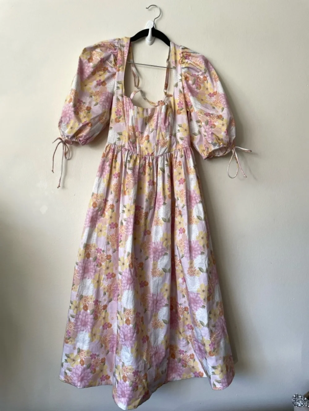 Love & Lemons Carrie Midi Dress Floral Corset Puff Sleeve Cottagecore coquette